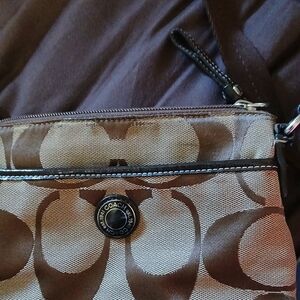 Coach Tan and Brown Signature Wristlet